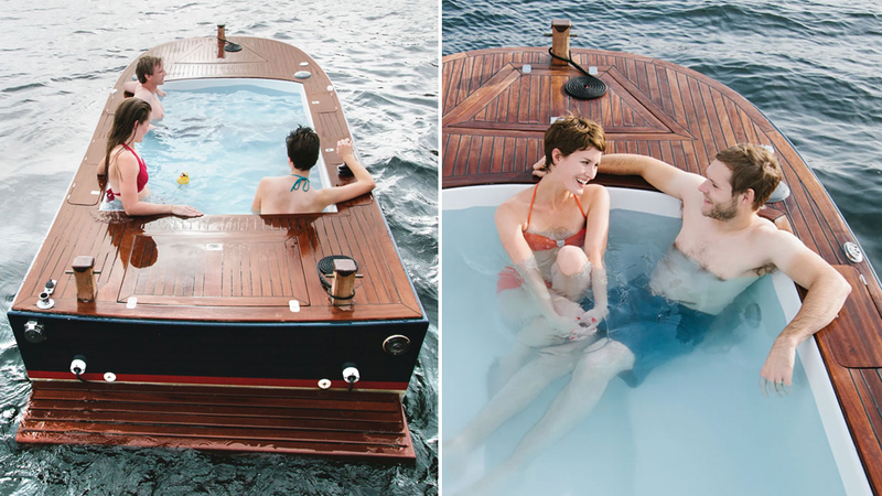 Illustration for article titled All You Need in a Boat: An 8-Foot Hot Tub and Four Coolers
